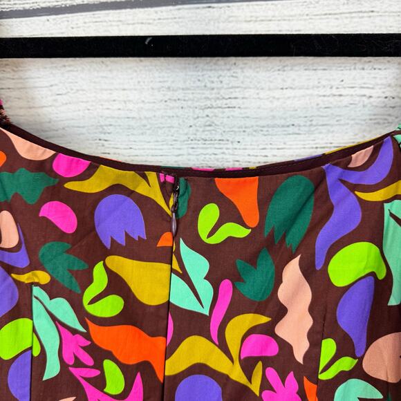 Peach Love Women's Square Neck Puff Sleeve Burgundy Colorful Dress Size Small - Picture 8 of 9